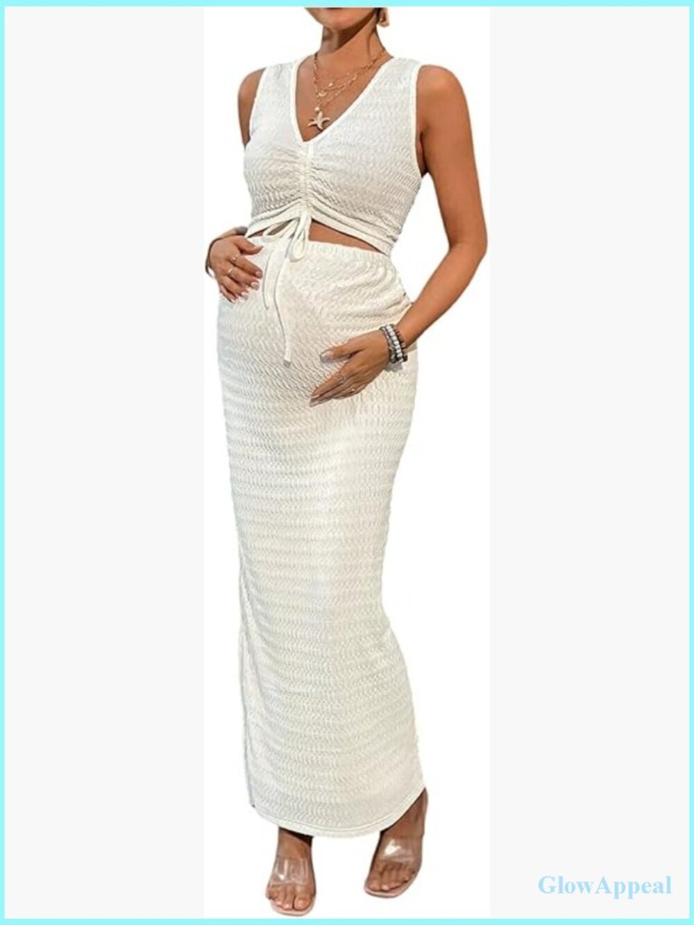 Maternity 2 Piece Set Textured Tank Top Bodycon Maxi Skirt